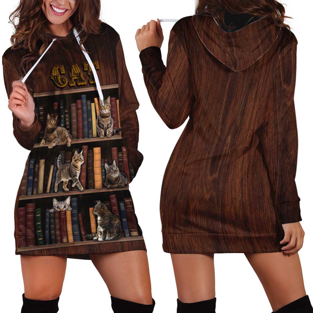 Cat Bookcase Christmas Hoodie Dress Xmas Holiday Patterns - Wonder Print Shop