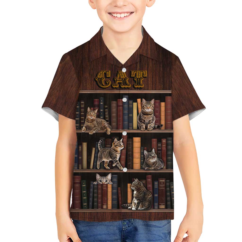 Cat Bookcase Christmas Kid Hawaiian Shirt Xmas Holiday Patterns - Wonder Print Shop