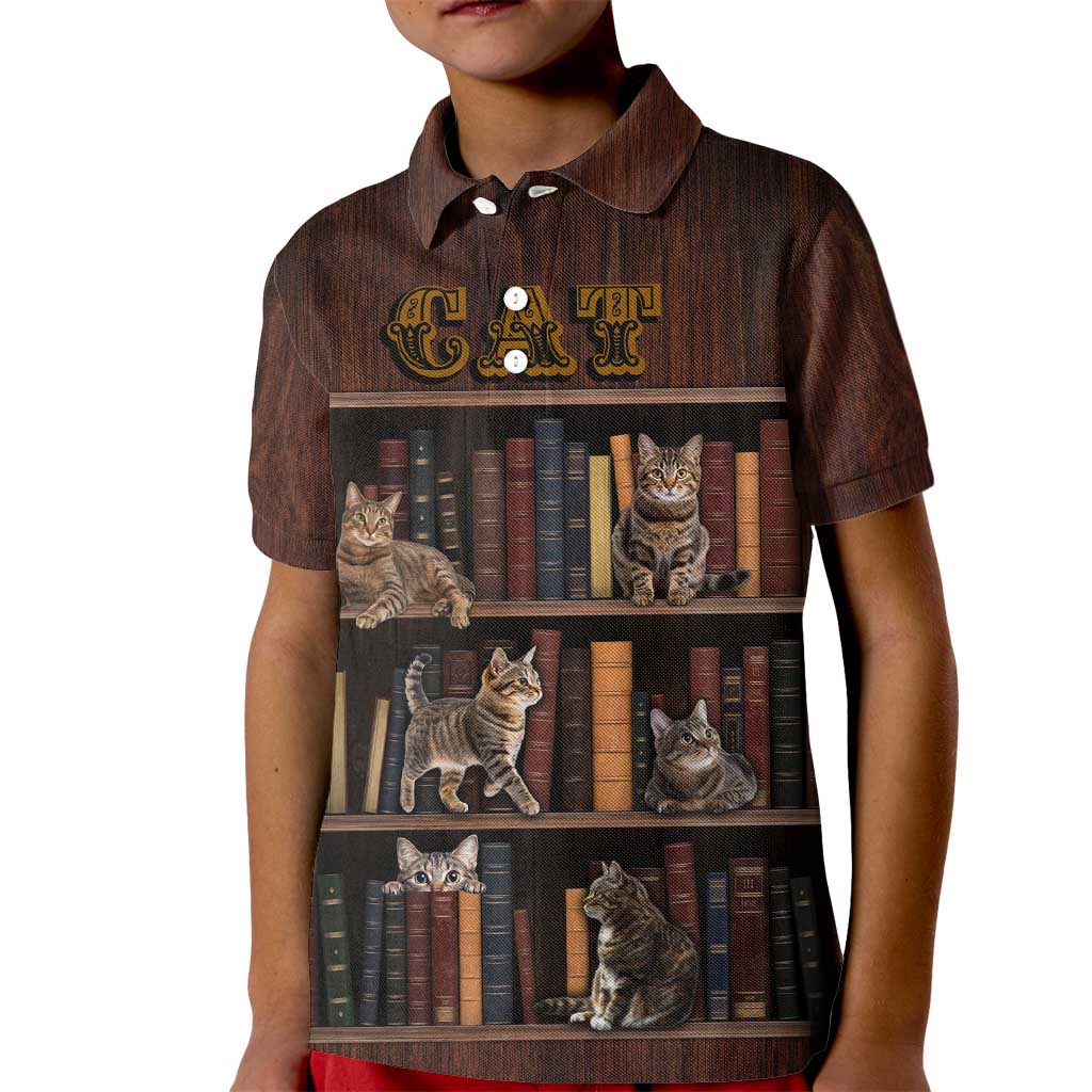 Cat Bookcase Christmas Kid Polo Shirt Xmas Holiday Patterns - Wonder Print Shop