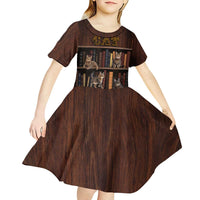 Cat Bookcase Christmas Kid Short Sleeve Dress Xmas Holiday Patterns - Wonder Print Shop