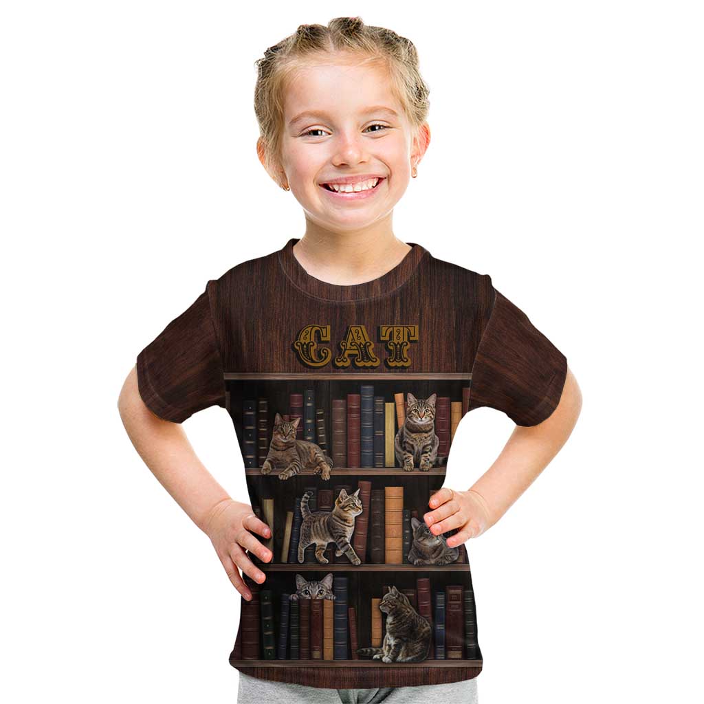 Cat Bookcase Christmas Kid T Shirt Xmas Holiday Patterns - Wonder Print Shop