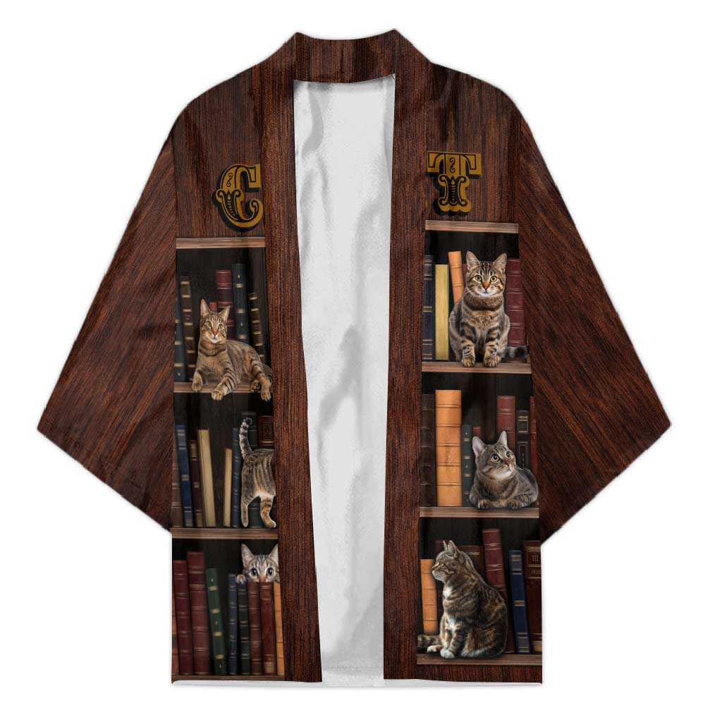 Cat Bookcase Christmas Kimono Xmas Holiday Patterns - Wonder Print Shop