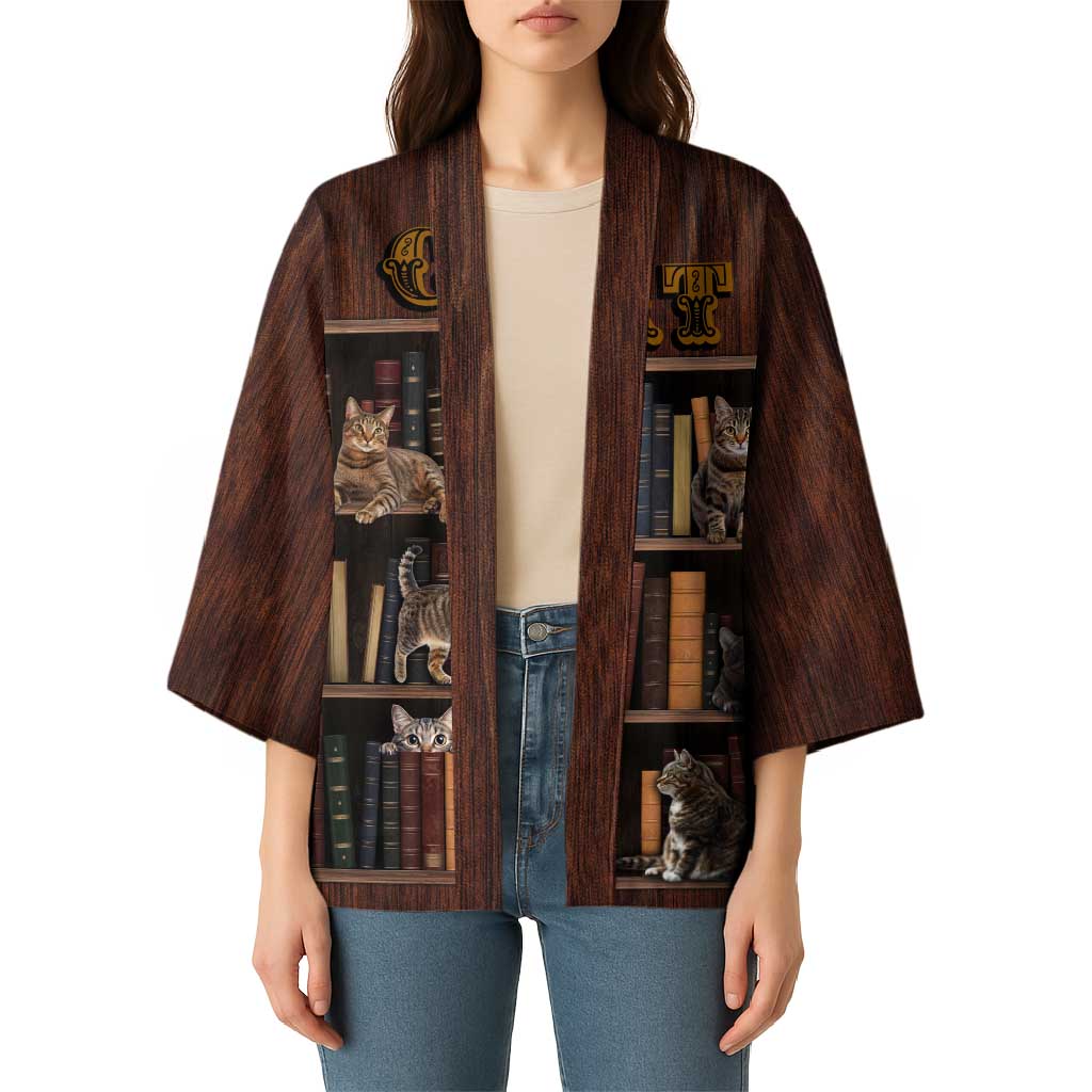 Cat Bookcase Christmas Kimono Xmas Holiday Patterns - Wonder Print Shop