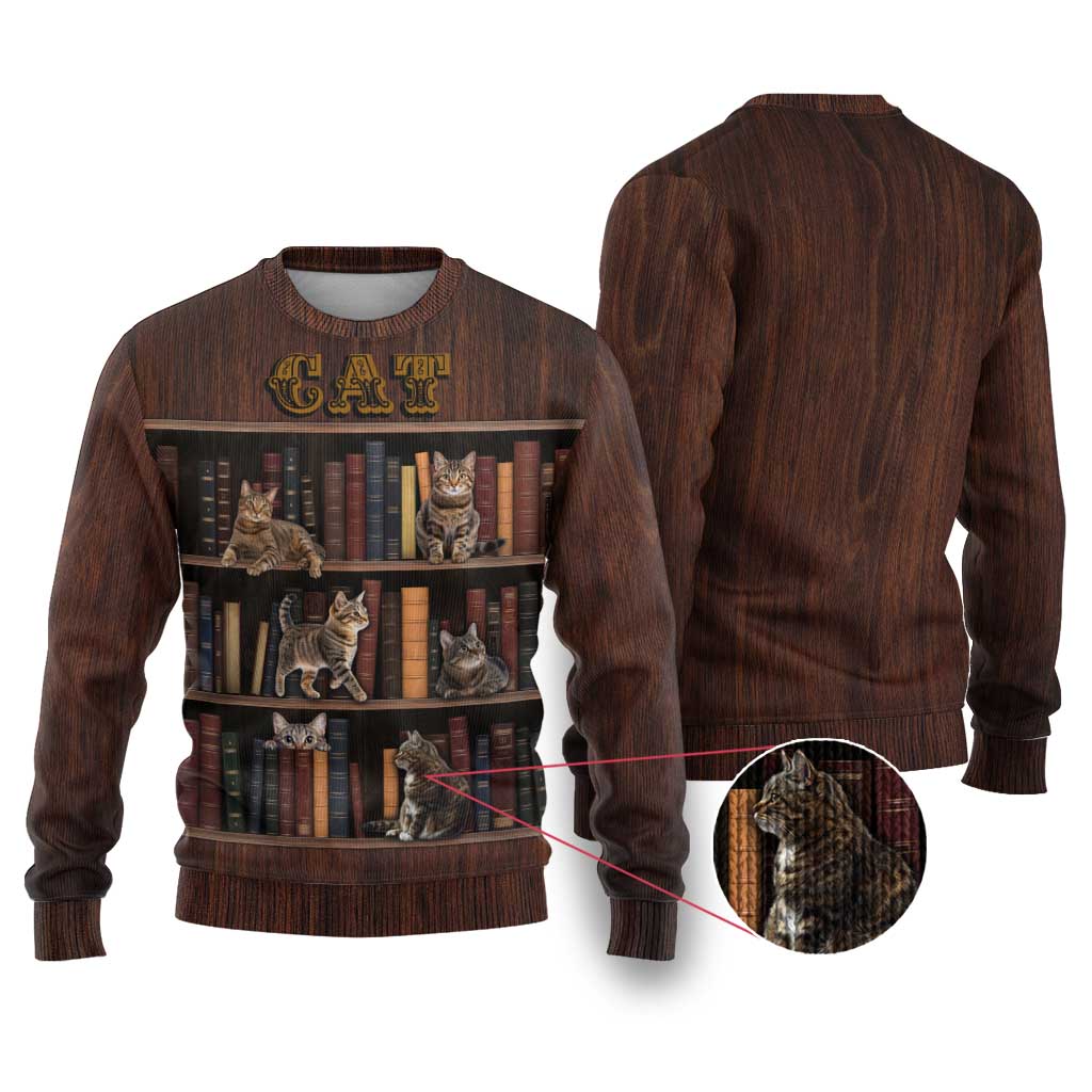 Cat Bookcase Christmas Ugly Christmas Sweater Xmas Holiday Patterns - Wonder Print Shop