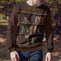 Cat Bookcase Christmas Ugly Christmas Sweater Xmas Holiday Patterns - Wonder Print Shop