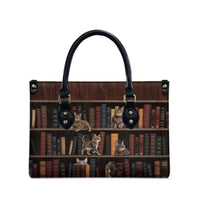 Cat Bookcase Christmas Leather Bag Xmas Holiday Patterns - Wonder Print Shop