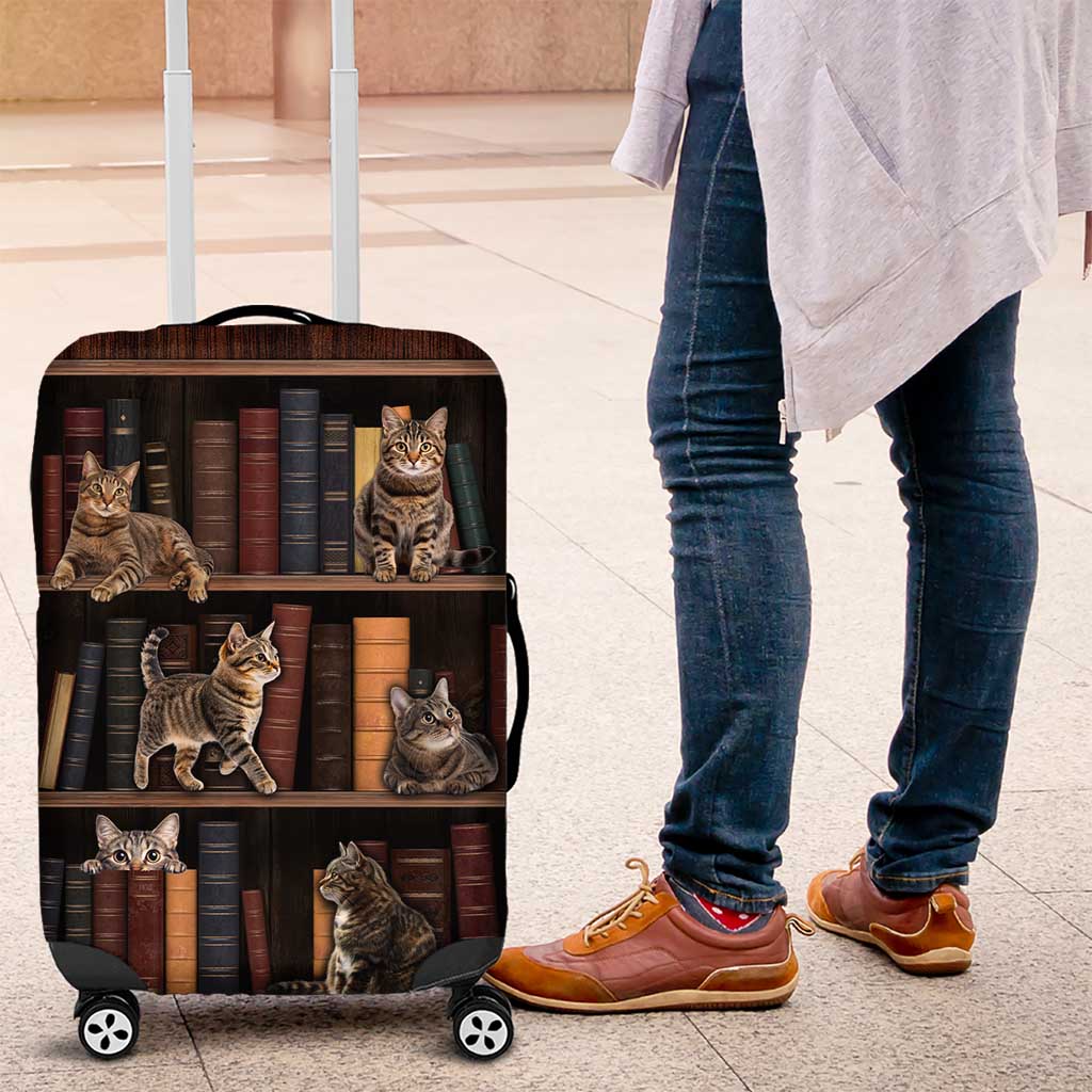 Cat Bookcase Christmas Luggage Cover Xmas Holiday Patterns - Wonder Print Shop