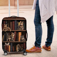 Cat Bookcase Christmas Luggage Cover Xmas Holiday Patterns - Wonder Print Shop
