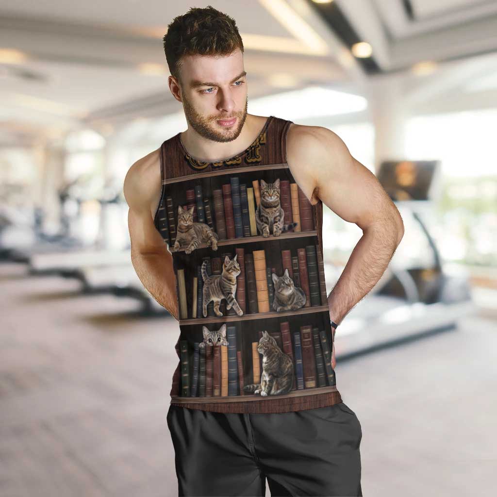 Cat Bookcase Christmas Men Tank Top Xmas Holiday Patterns - Wonder Print Shop