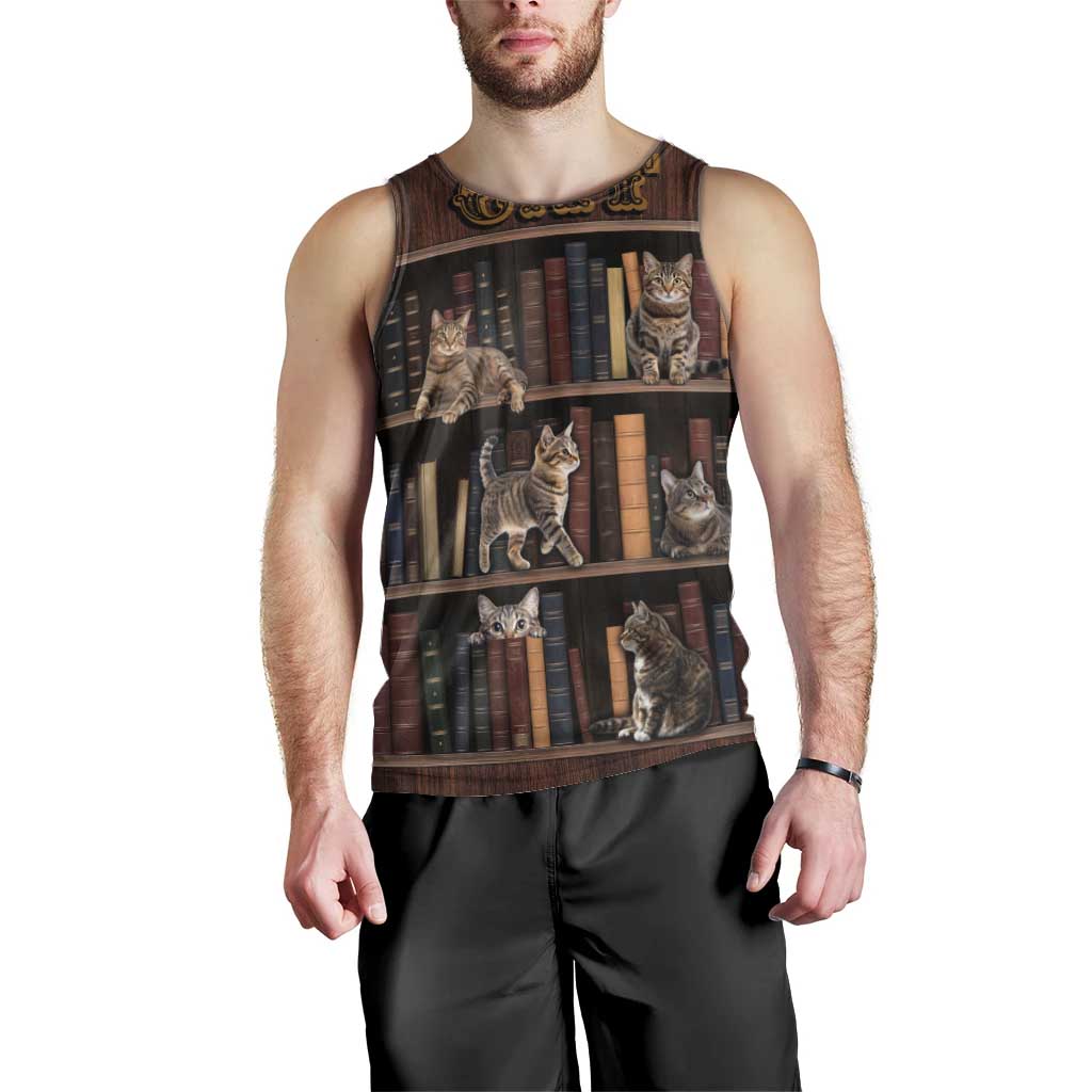 Cat Bookcase Christmas Men Tank Top Xmas Holiday Patterns - Wonder Print Shop