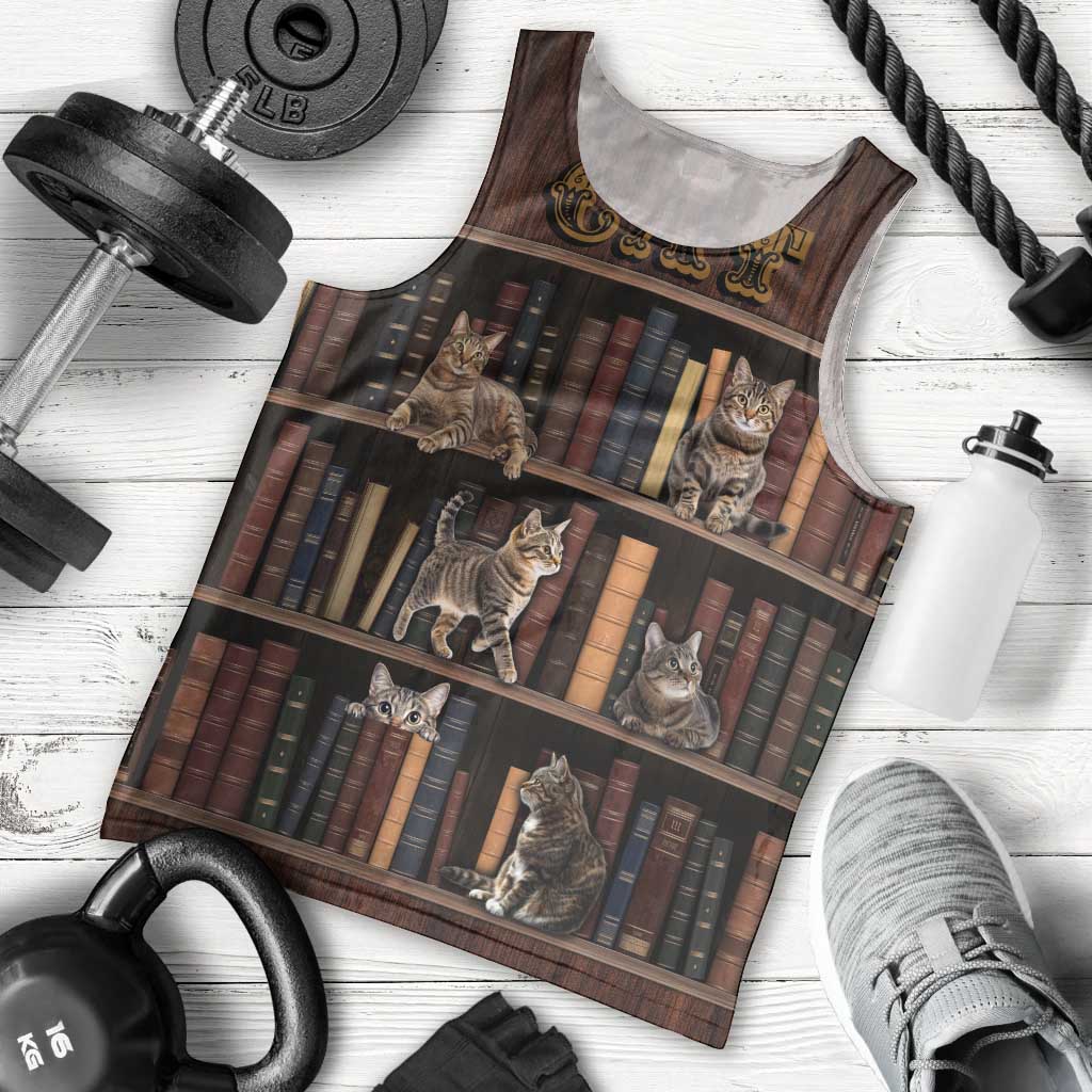 Cat Bookcase Christmas Men Tank Top Xmas Holiday Patterns - Wonder Print Shop