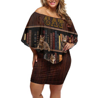 Cat Bookcase Christmas Off Shoulder Short Dress Xmas Holiday Patterns - Wonder Print Shop