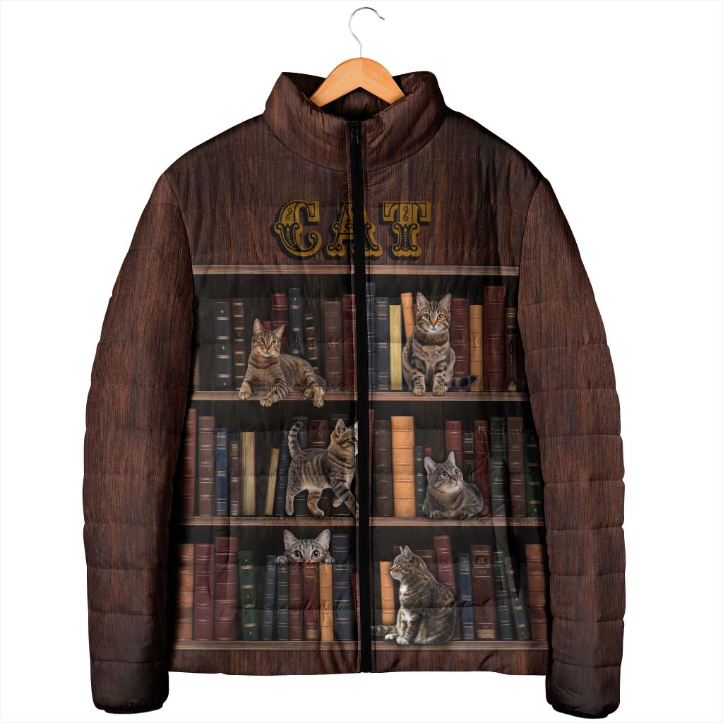 Cat Bookcase Christmas Padded Jacket Xmas Holiday Patterns - Wonder Print Shop