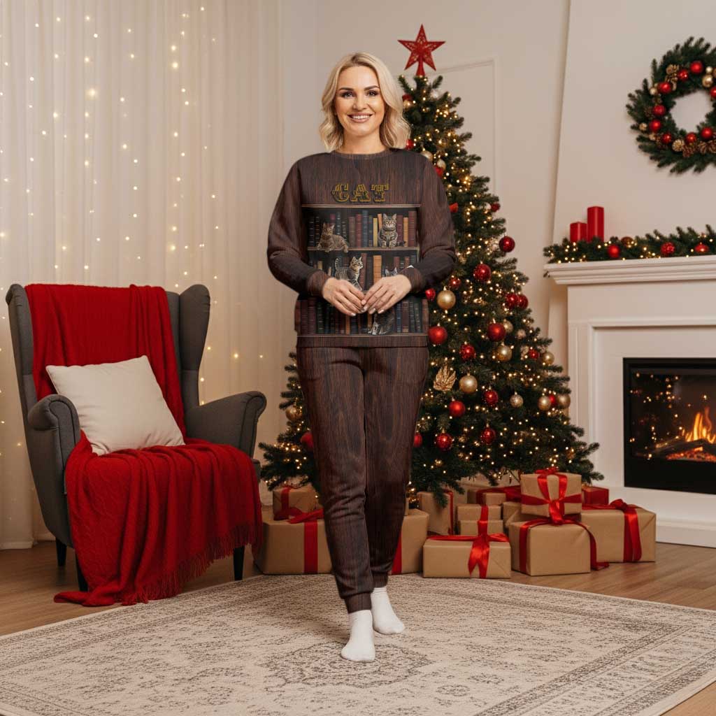 Cat Bookcase Christmas Pajama Set Xmas Holiday Patterns - Wonder Print Shop