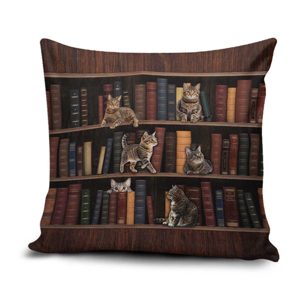 Cat Bookcase Christmas Pillow Cover Xmas Holiday Patterns - Wonder Print Shop