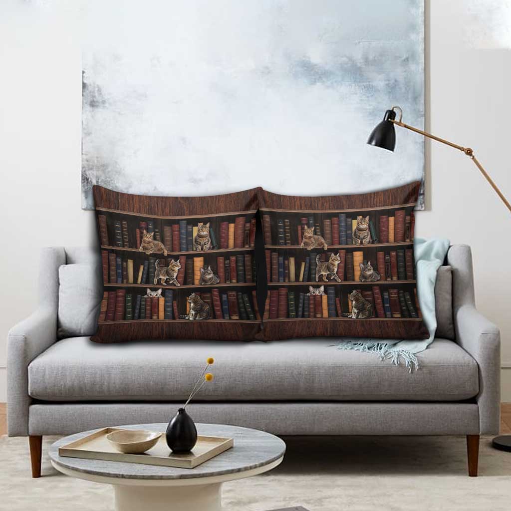 Cat Bookcase Christmas Pillow Cover Xmas Holiday Patterns - Wonder Print Shop