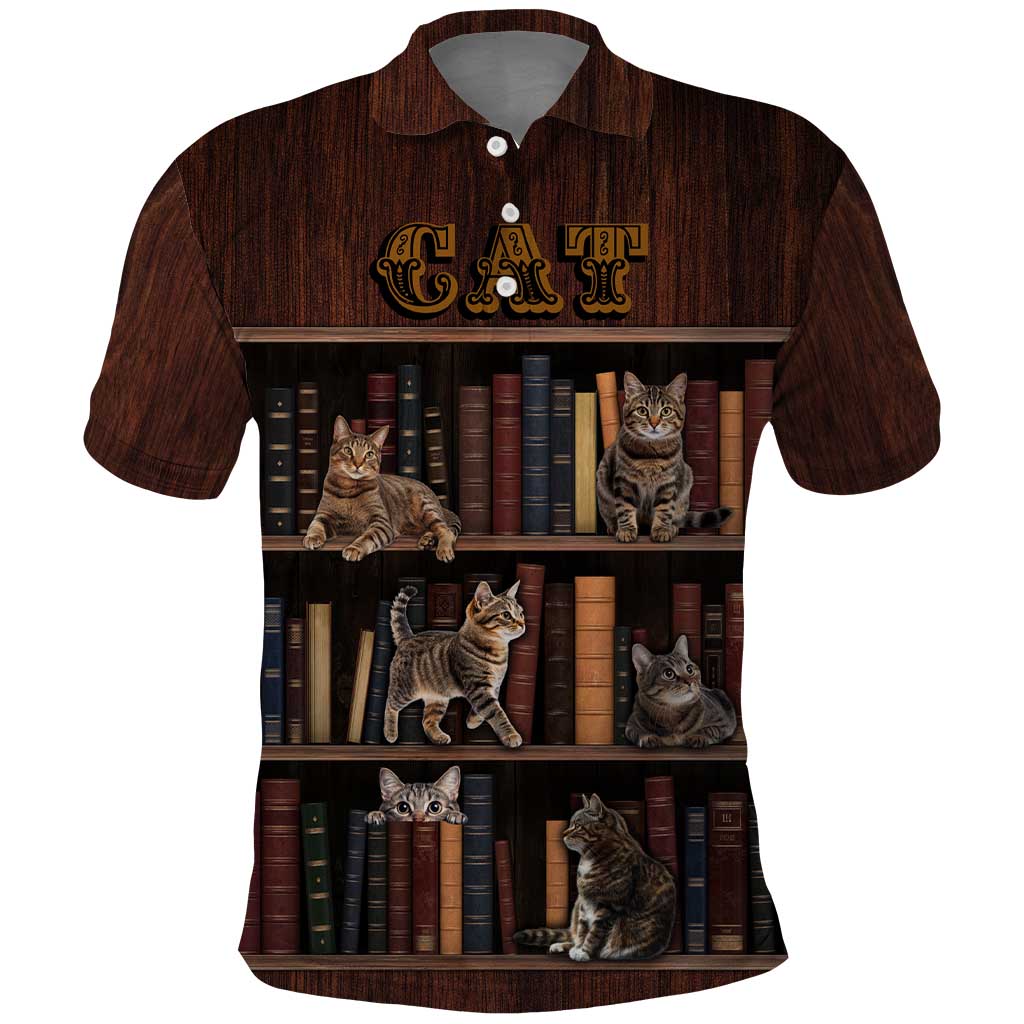 Cat Bookcase Christmas Polo Shirt Xmas Holiday Patterns - Wonder Print Shop