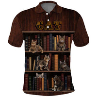 Cat Bookcase Christmas Polo Shirt Xmas Holiday Patterns - Wonder Print Shop