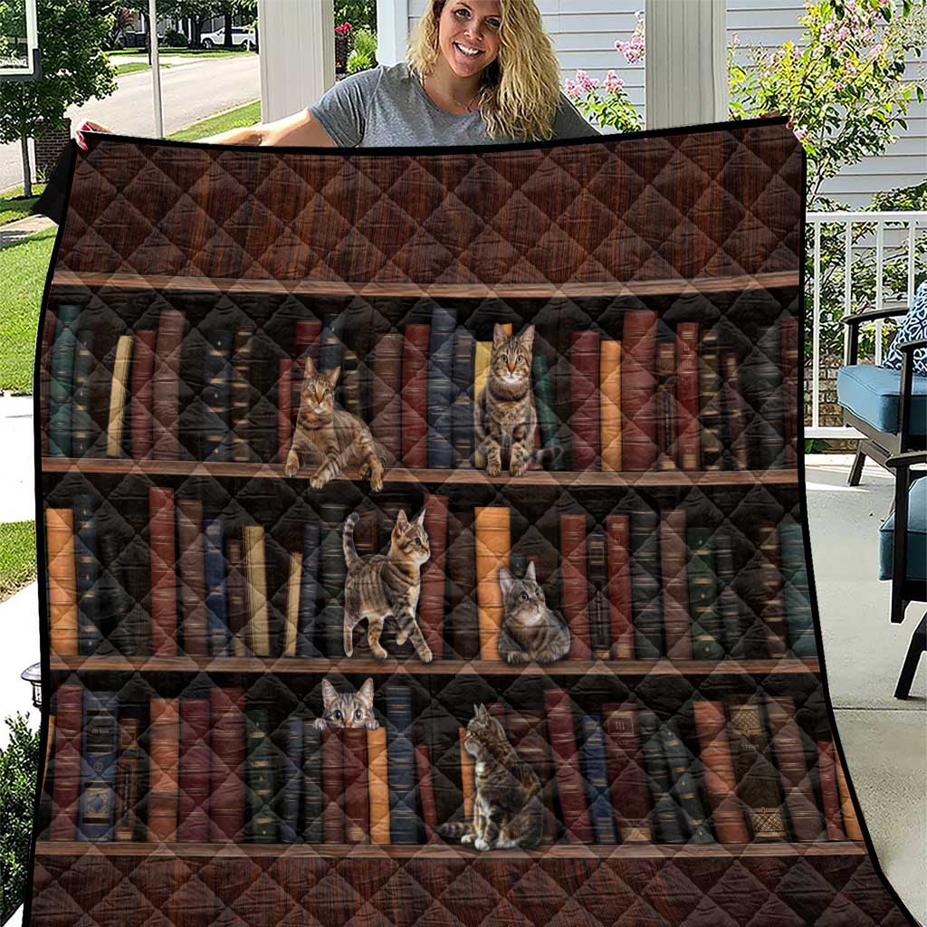 Cat Bookcase Christmas Quilt Xmas Holiday Patterns - Wonder Print Shop