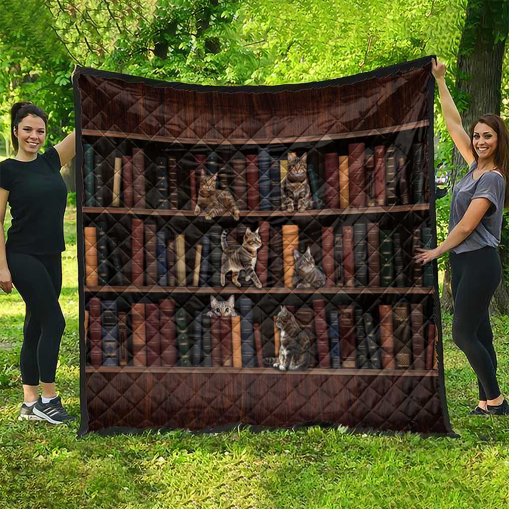 Cat Bookcase Christmas Quilt Xmas Holiday Patterns - Wonder Print Shop