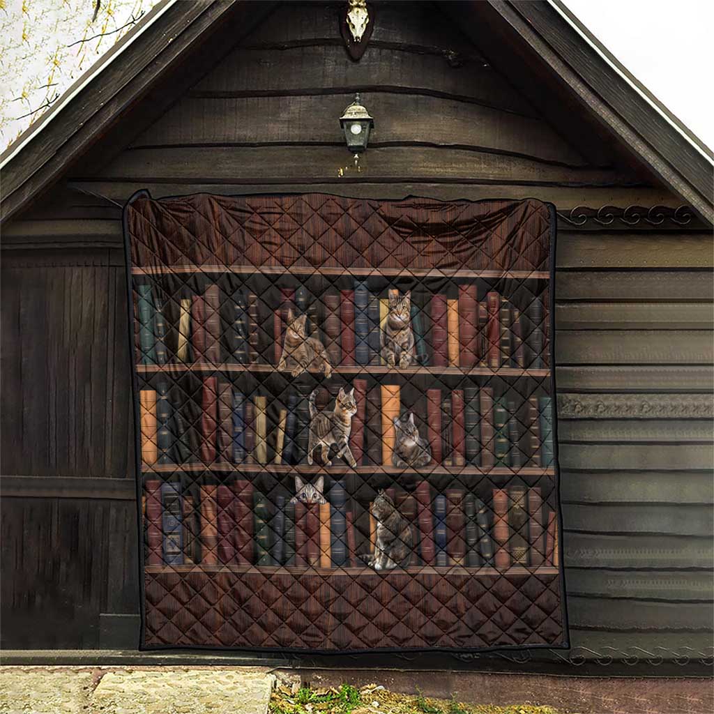 Cat Bookcase Christmas Quilt Xmas Holiday Patterns - Wonder Print Shop