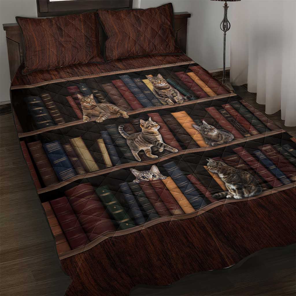 Cat Bookcase Christmas Quilt Bed Set Xmas Holiday Patterns - Wonder Print Shop