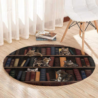 Cat Bookcase Christmas Round Carpet Xmas Holiday Patterns - Wonder Print Shop