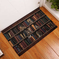 Cat Bookcase Christmas Rubber Doormat Xmas Holiday Patterns - Wonder Print Shop