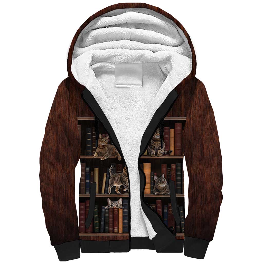 Cat Bookcase Christmas Sherpa Hoodie Xmas Holiday Patterns - Wonder Print Shop