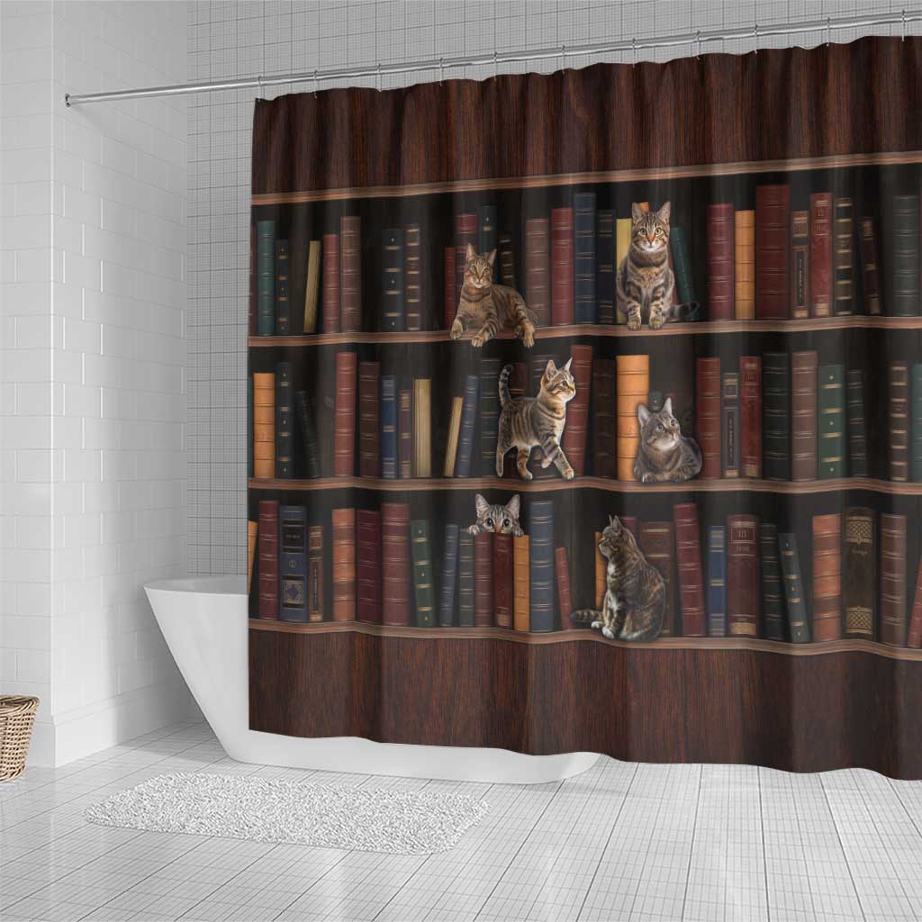 Cat Bookcase Christmas Shower Curtain Xmas Holiday Patterns - Wonder Print Shop