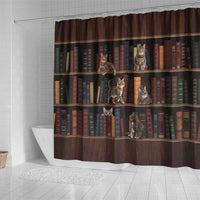 Cat Bookcase Christmas Shower Curtain Xmas Holiday Patterns - Wonder Print Shop