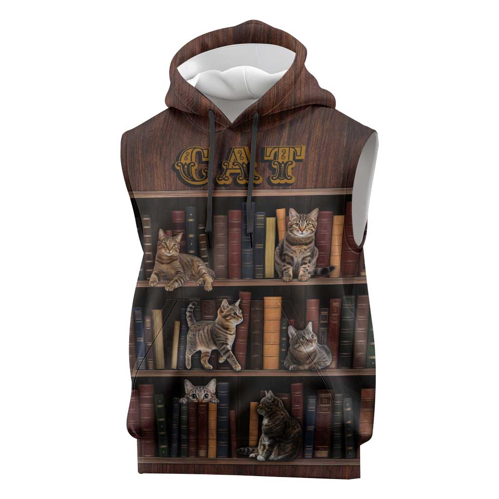 Cat Bookcase Christmas Sleeveless Hoodie Xmas Holiday Patterns - Wonder Print Shop