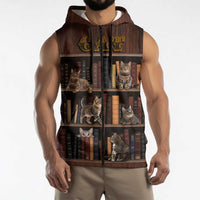 Cat Bookcase Christmas Sleeveless Zip Hoodie Xmas Holiday Patterns - Wonder Print Shop