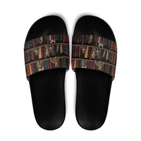 Cat Bookcase Christmas Slide Sandals Xmas Holiday Patterns - Wonder Print Shop