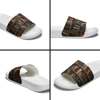 Cat Bookcase Christmas Slide Sandals Xmas Holiday Patterns - Wonder Print Shop