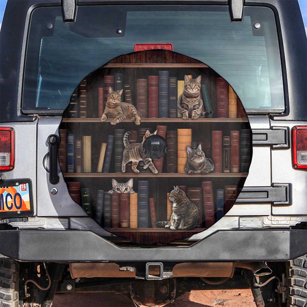 Cat Bookcase Christmas Spare Tire Cover Xmas Holiday Patterns - Wonder Print Shop