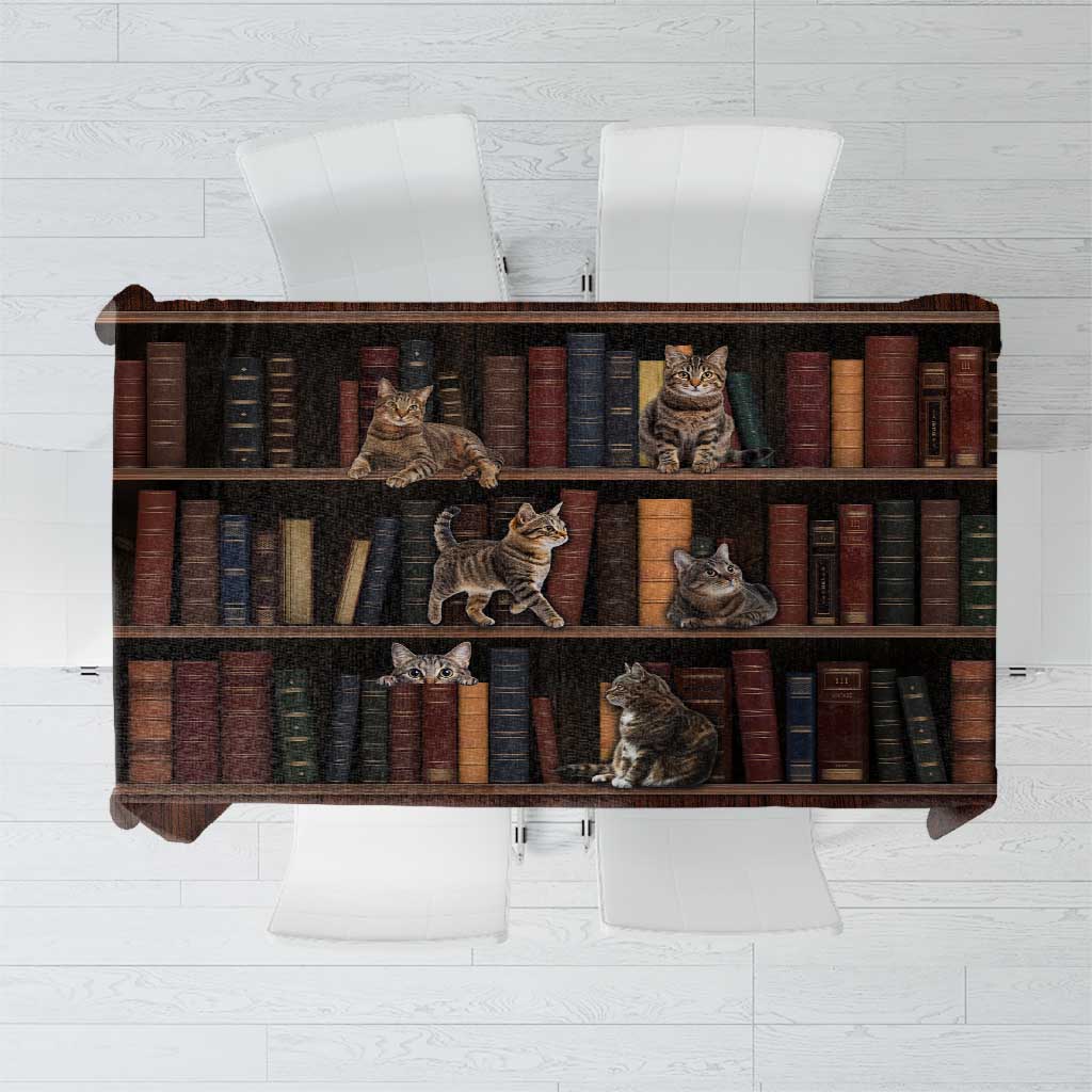Cat Bookcase Christmas Tablecloth Xmas Holiday Patterns - Wonder Print Shop