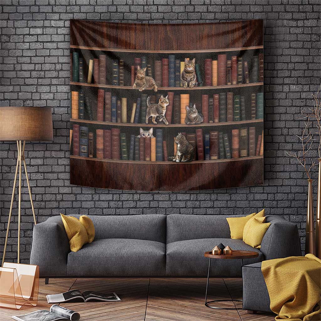 Cat Bookcase Christmas Tapestry Xmas Holiday Patterns - Wonder Print Shop