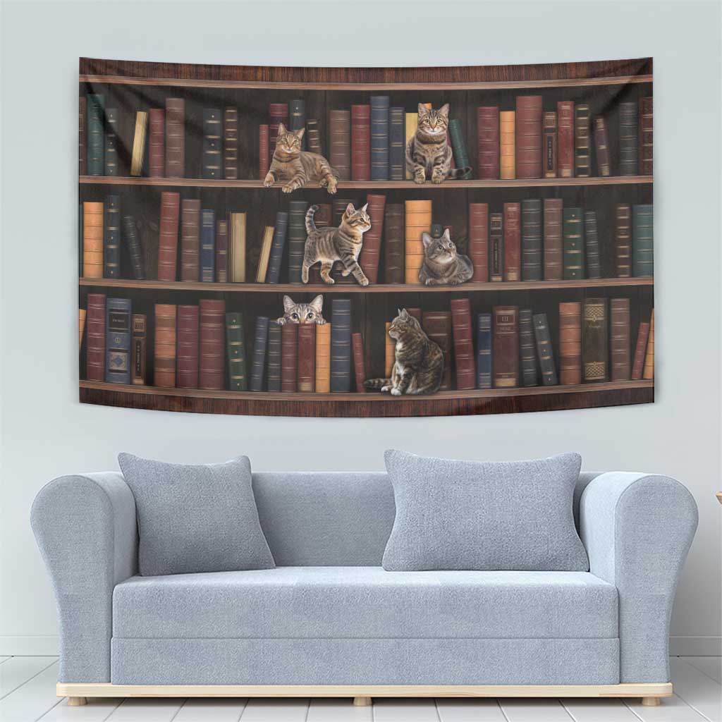 Cat Bookcase Christmas Tapestry Xmas Holiday Patterns - Wonder Print Shop