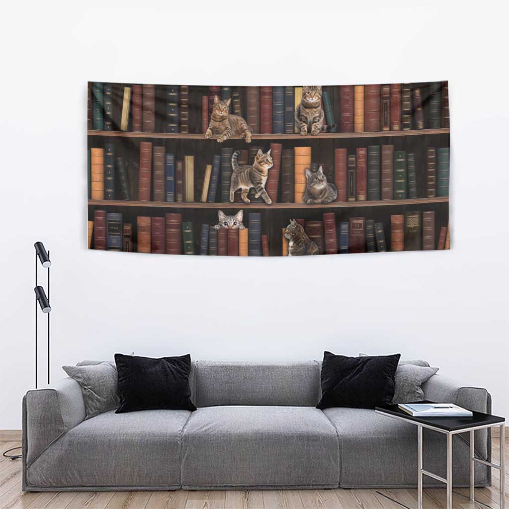 Cat Bookcase Christmas Tapestry Xmas Holiday Patterns - Wonder Print Shop