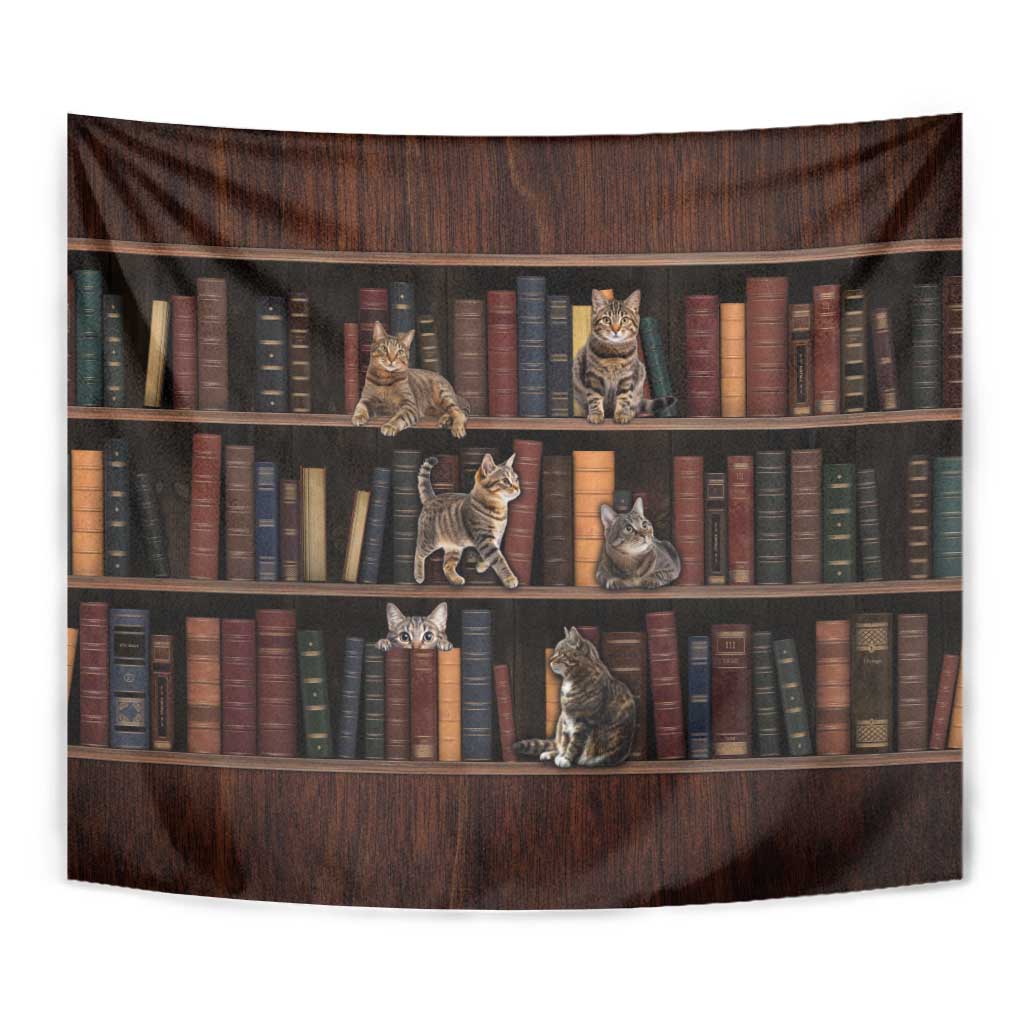 Cat Bookcase Christmas Tapestry Xmas Holiday Patterns - Wonder Print Shop