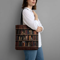 Cat Bookcase Christmas Tote Bag Xmas Holiday Patterns - Wonder Print Shop