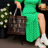 Cat Bookcase Christmas Tote Bag Xmas Holiday Patterns - Wonder Print Shop