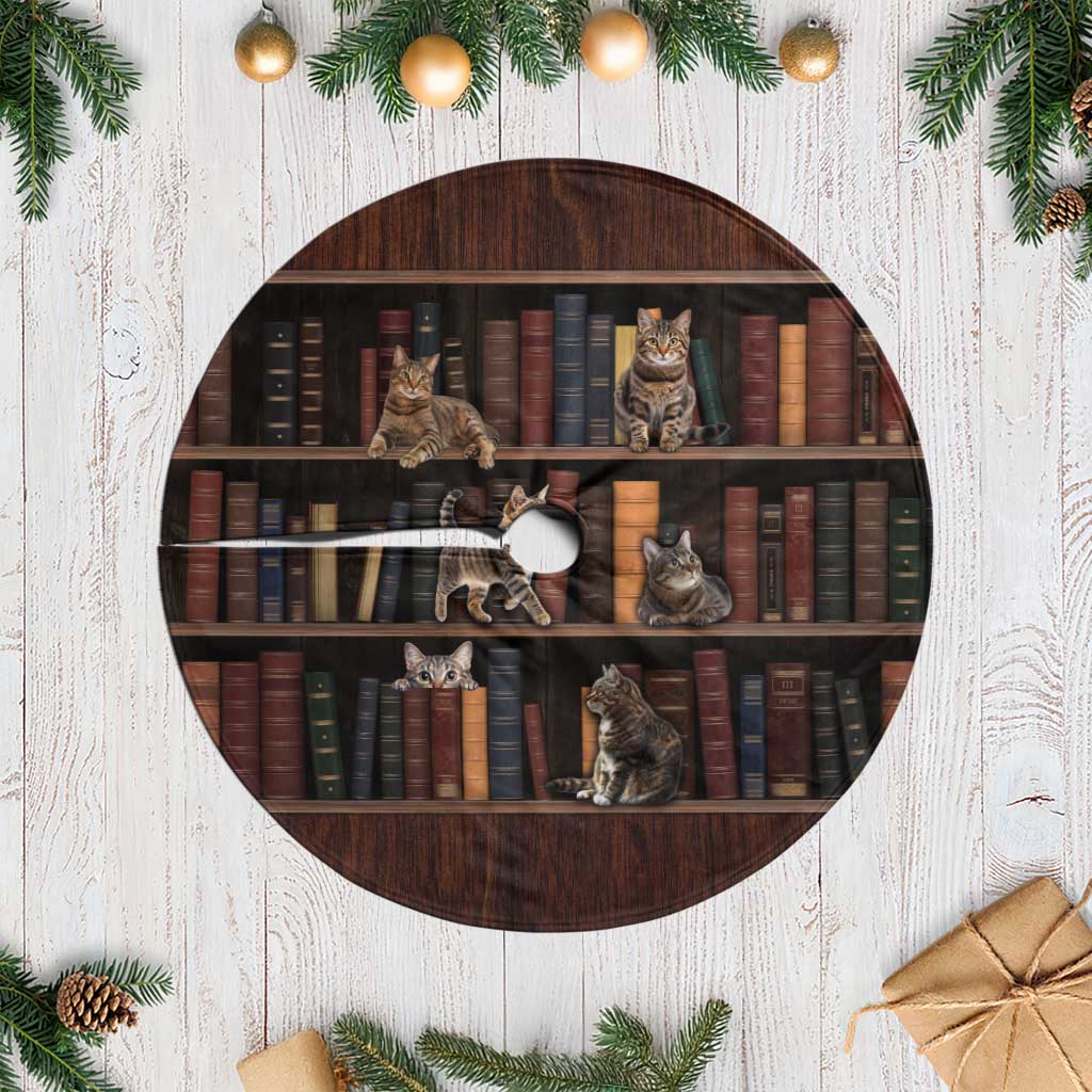 Cat Bookcase Christmas Tree Skirt Xmas Holiday Patterns - Wonder Print Shop