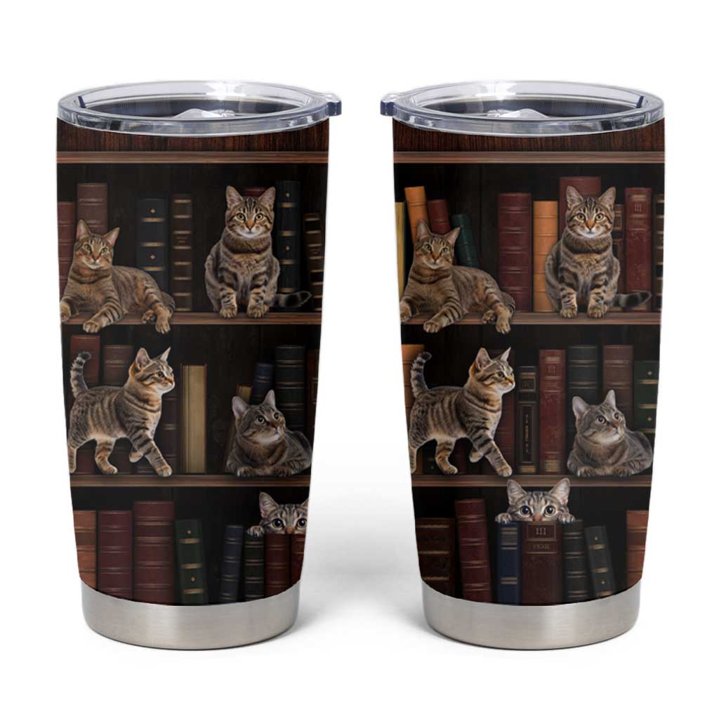 Cat Bookcase Christmas Tumbler Cup Xmas Holiday Patterns - Wonder Print Shop