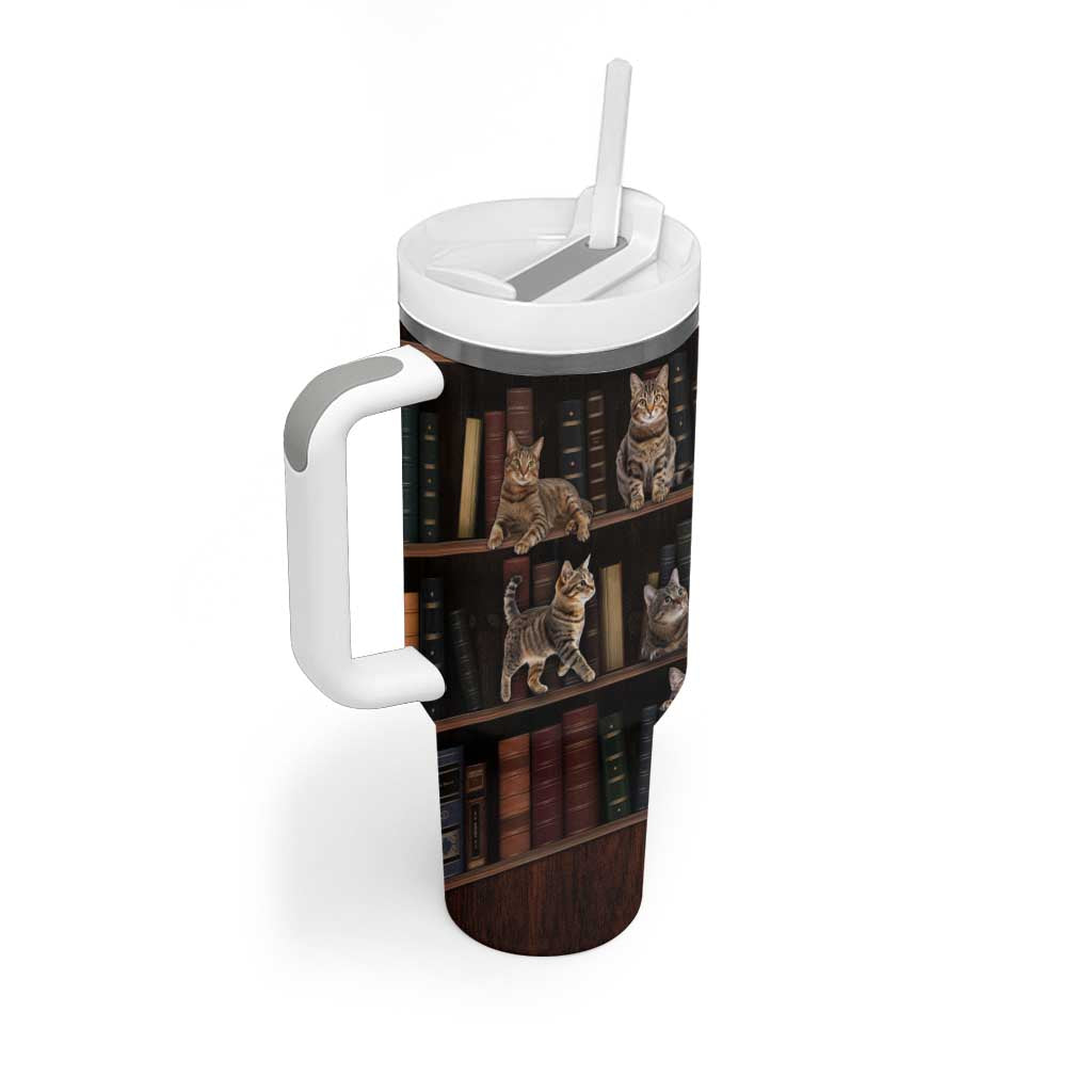 Cat Bookcase Christmas Tumbler With Handle Xmas Holiday Patterns - Wonder Print Shop