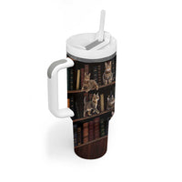 Cat Bookcase Christmas Tumbler With Handle Xmas Holiday Patterns - Wonder Print Shop
