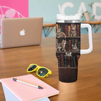 Cat Bookcase Christmas Tumbler With Handle Xmas Holiday Patterns - Wonder Print Shop