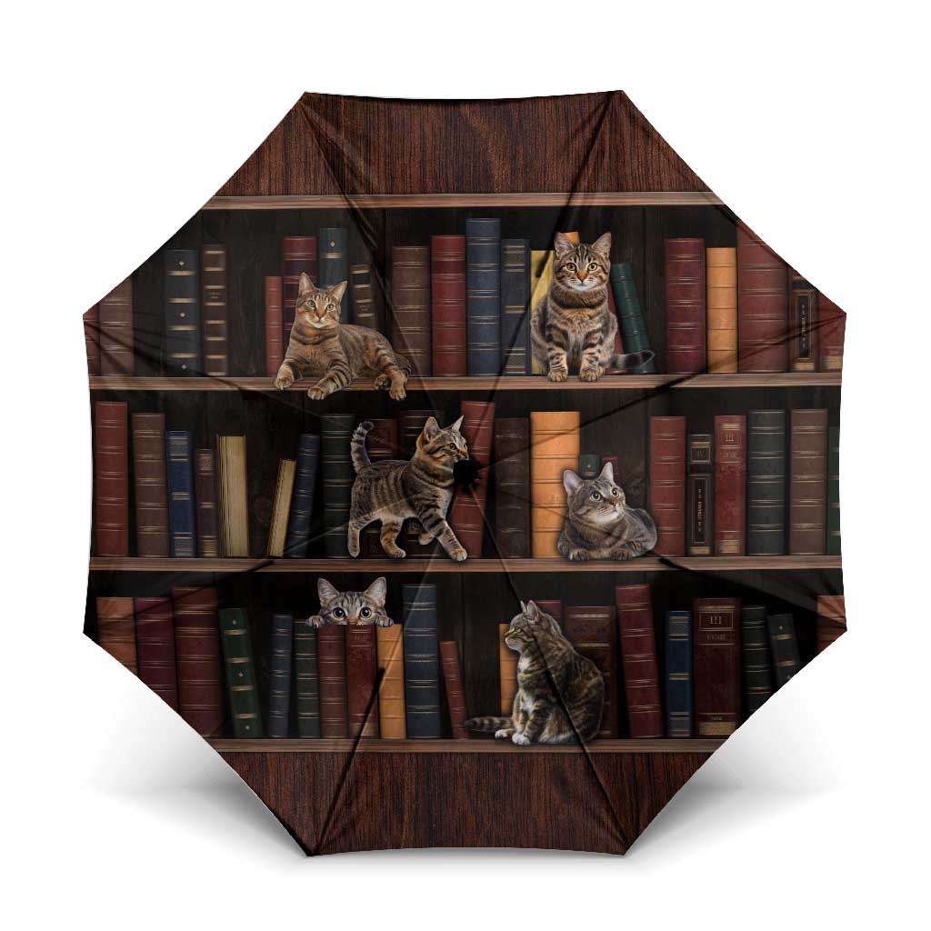 Cat Bookcase Christmas Umbrella Xmas Holiday Patterns - Wonder Print Shop