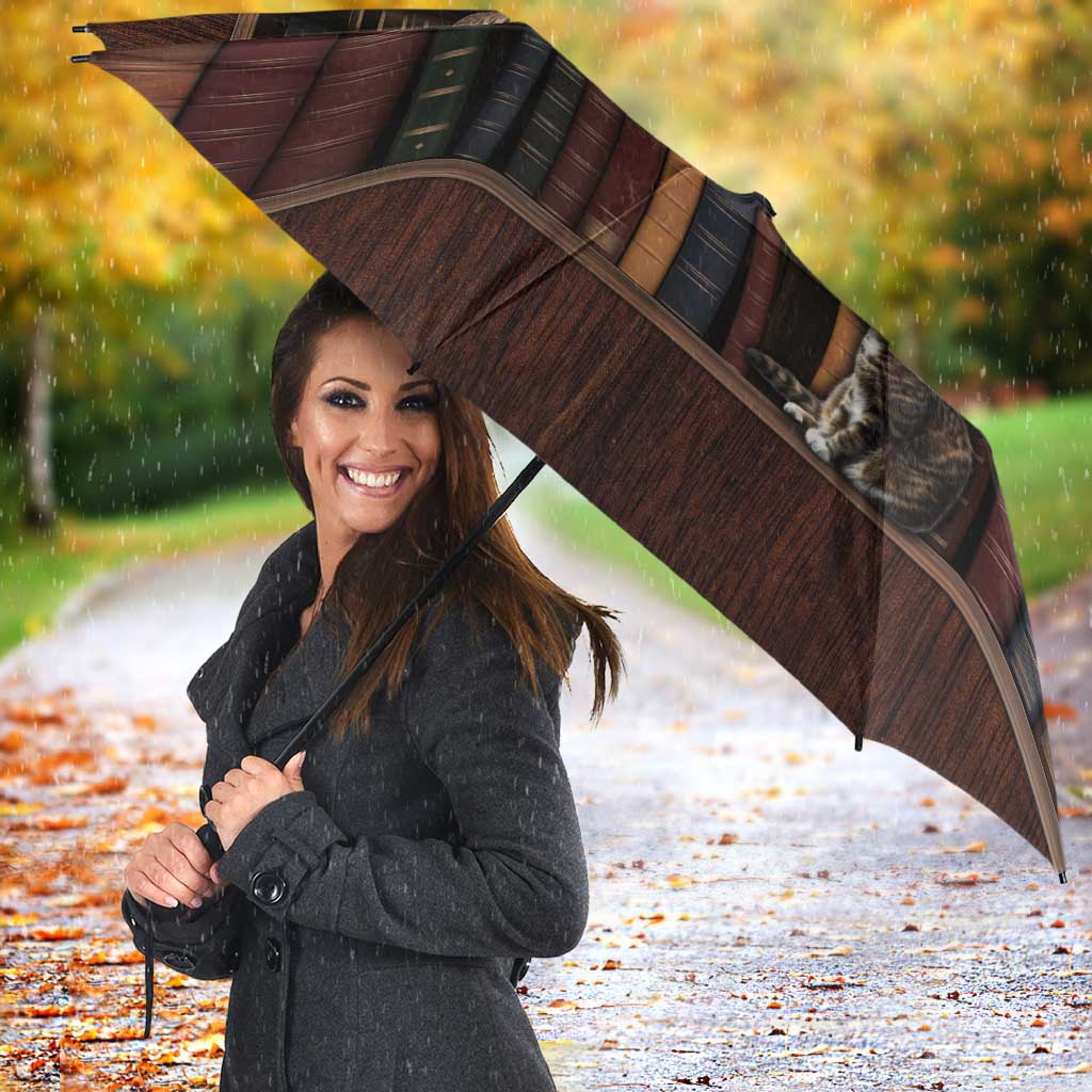 Cat Bookcase Christmas Umbrella Xmas Holiday Patterns - Wonder Print Shop